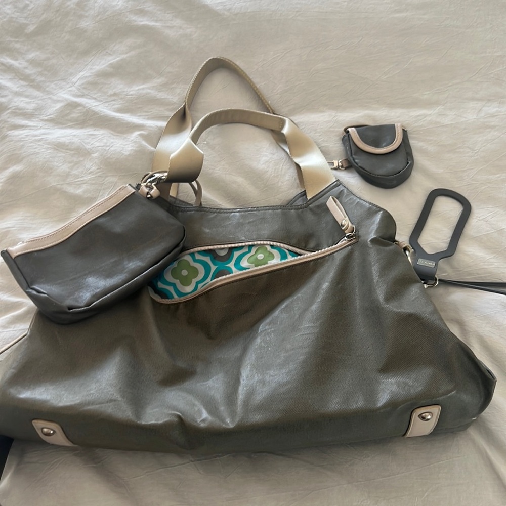 Diaper Bag, silver with cream accents. Great condition